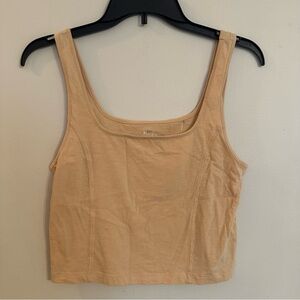 Aerie Womens L Nude Real Good Corset Cropped Tank Top 100% Cotton Boho NEW